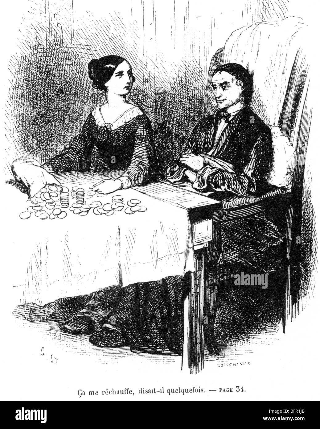 Eugénie Grandet (1833) Illustration de roman d'Honoré de Balzac avec Mon Grandet fille dire comment l'argent rend heureux Banque D'Images