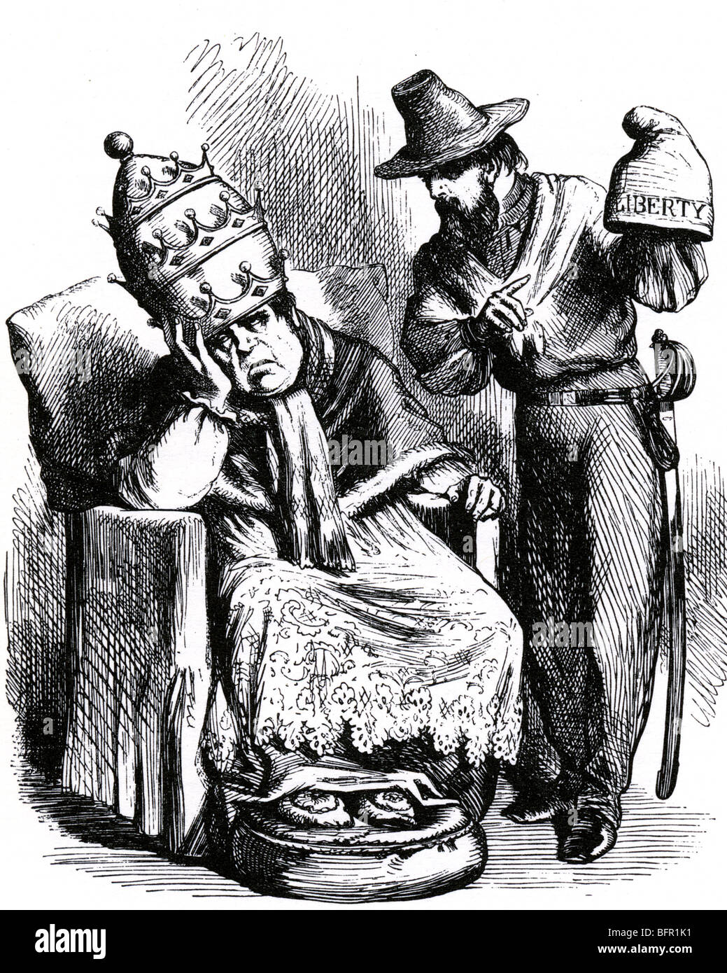 GIUSEPPE GARIBALDI exhorte le Pape Pie IX d'accepter le cap de la liberté - une politique plus libérale- dans cette caricature anglaise en 1860 Banque D'Images