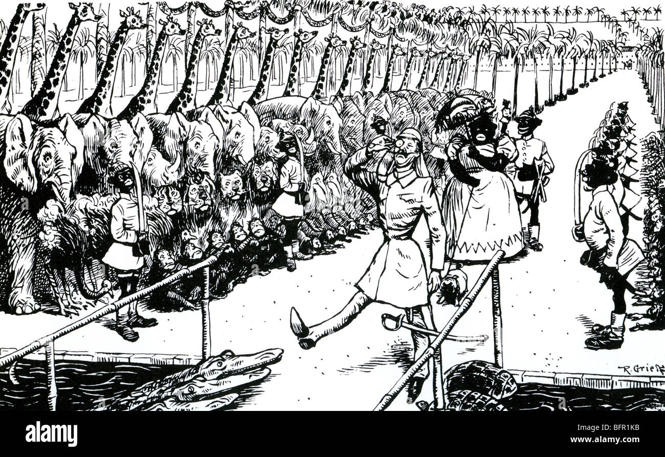Le colonialisme Allemand satirisé doucement dans le magazine allemand Jugend dans le milieu des années 1890, comme mettre de l'ordre dans la jungle Banque D'Images