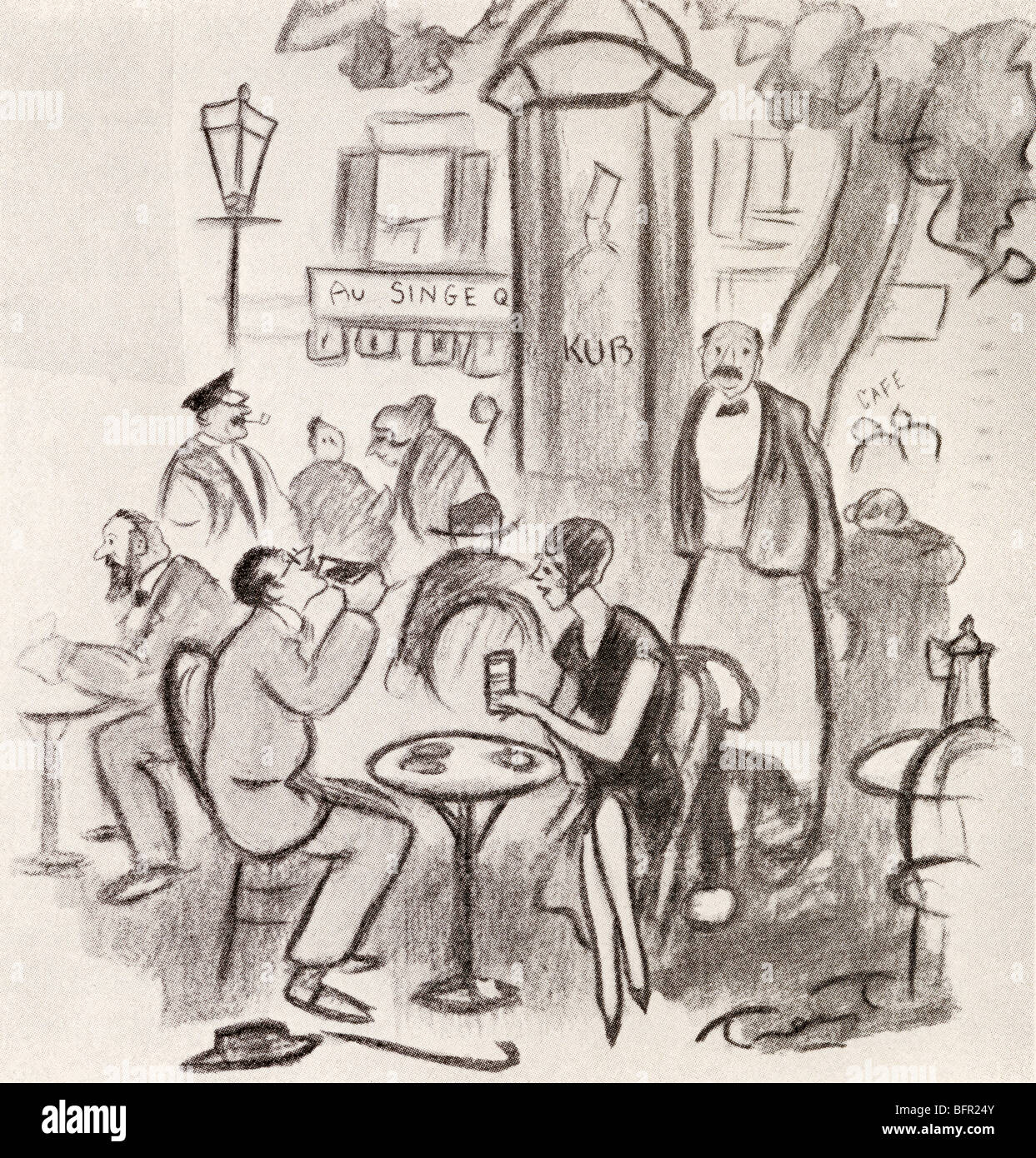 Scène de rue à Montparnasse, Paris, France dans les années 1920. Banque D'Images