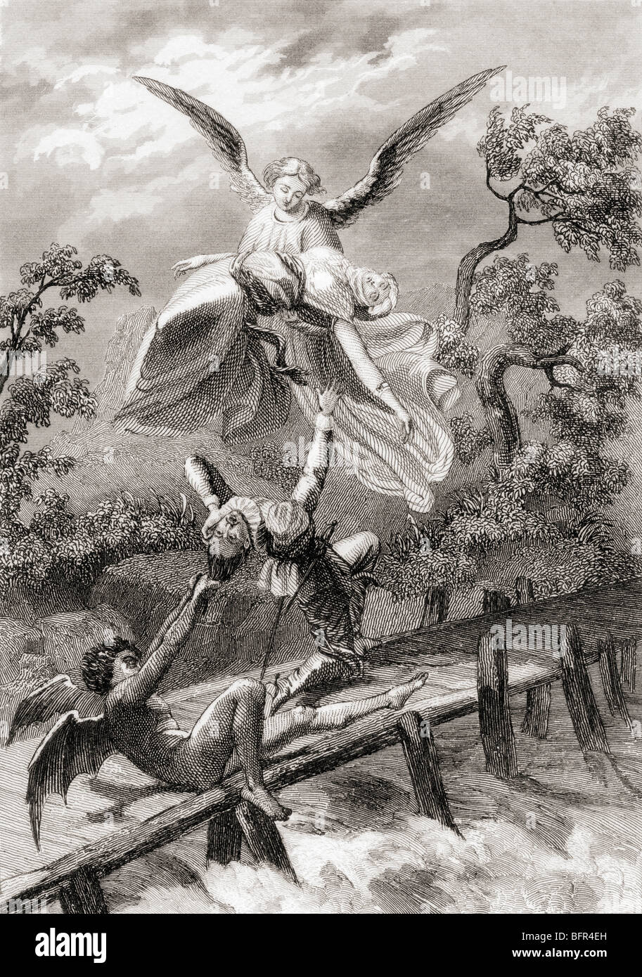 Amina est emporté par un ange tandis que le diable saisit le sacristain de l'Albaicin. Banque D'Images