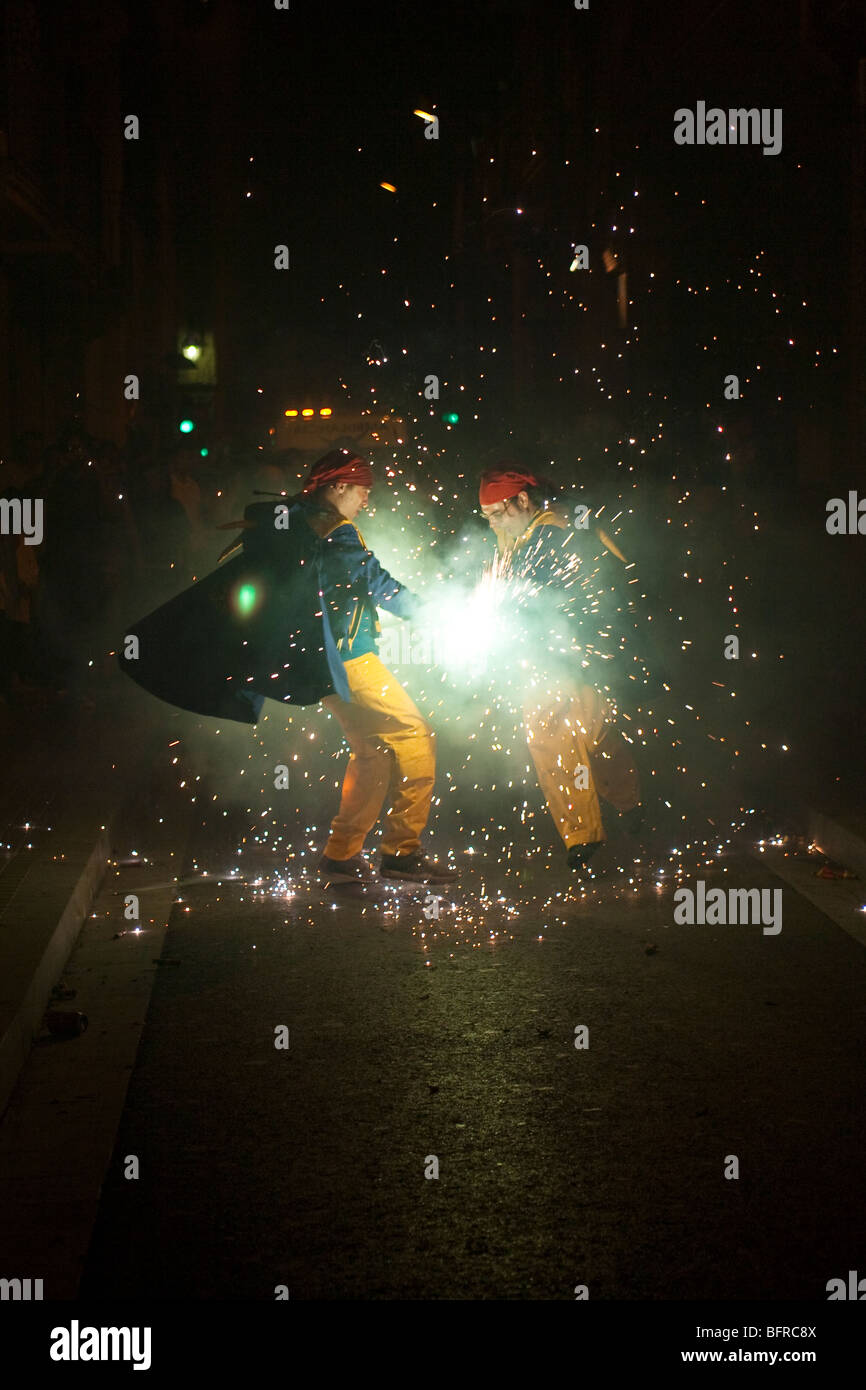 Célébration de Corre Foc à Barcelone, Catalogne, Espagne Banque D'Images