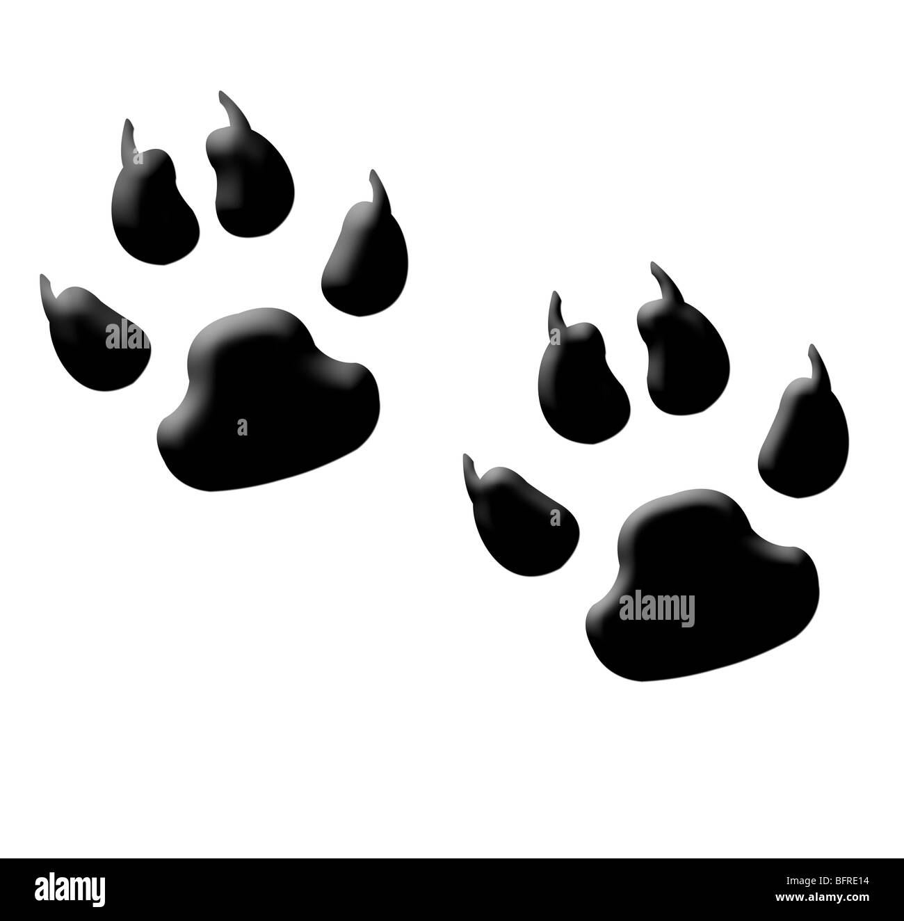 Illustration de deux empreintes animales ou monstre avec des griffes, isolé sur fond blanc. Banque D'Images