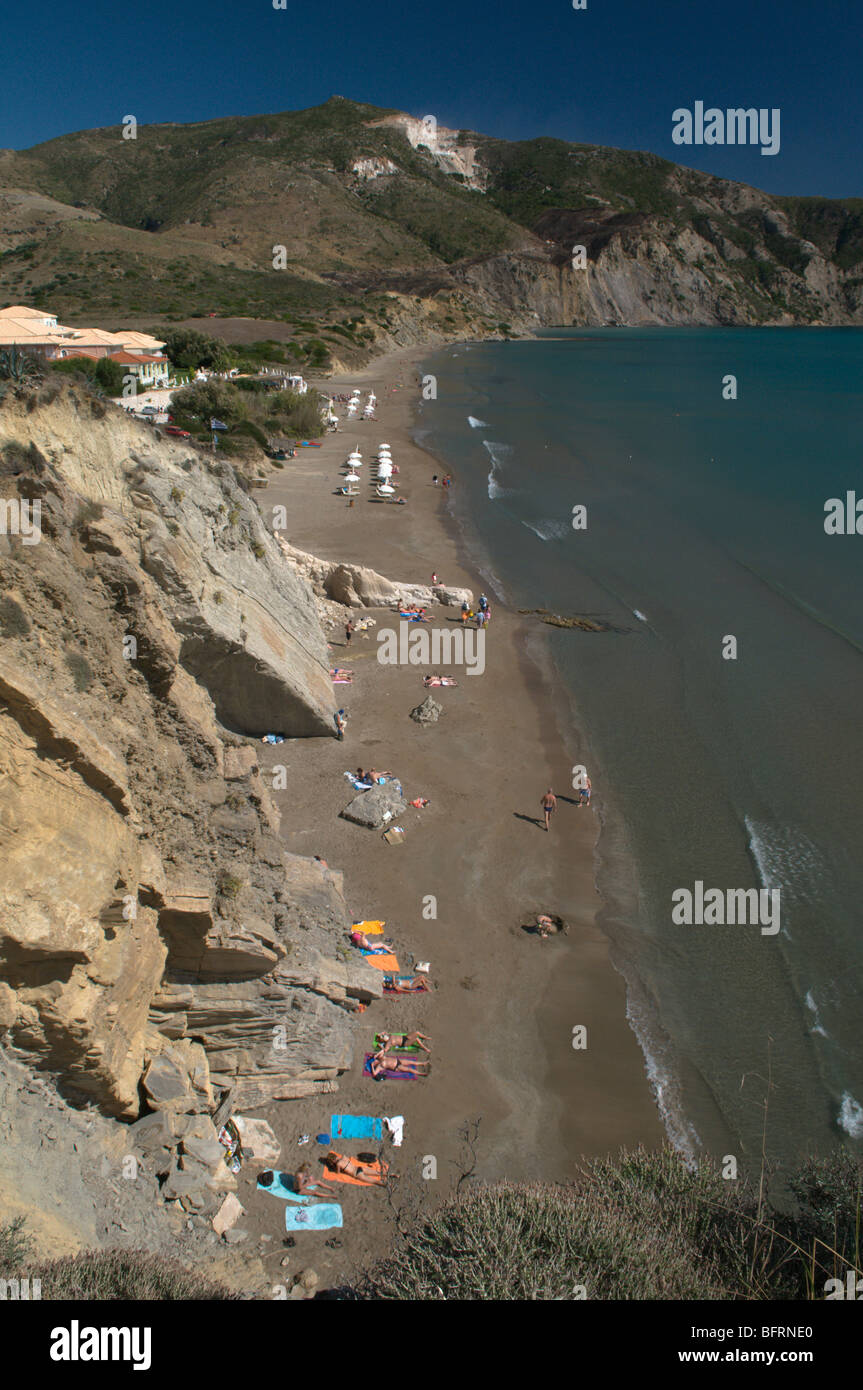 La Grèce. Zakynthos. Zante. Île grecque. Octobre. Voir l'est au-dessus de l'extrémité orientale de la plage de Kalamaki Banque D'Images