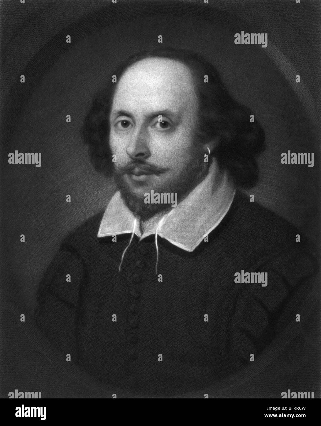 Gravure Portrait c1849 du légendaire poète et dramaturge anglais William Shakespeare (1564 - 1616). Banque D'Images