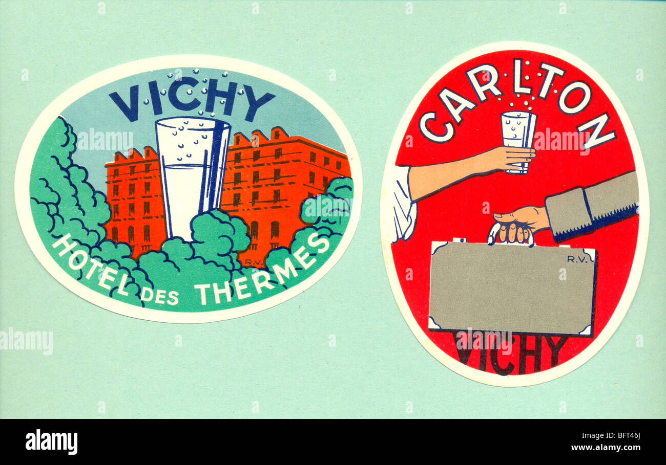 Étiquettes pour bagages de l'hôtel Vichy, France Banque D'Images