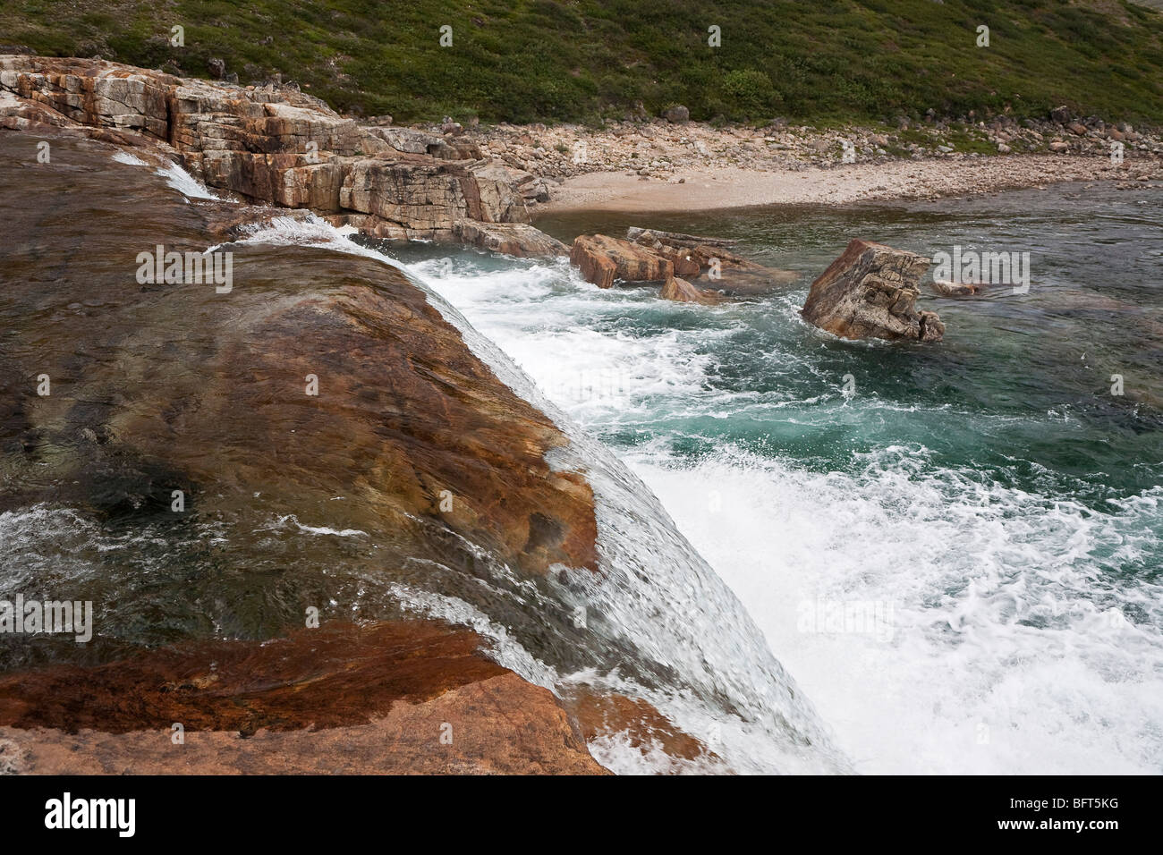 Livingstone et chutes Livingstone River, le parc territorial Katannilik Réserver, l'île de Baffin, Nunavut, Canada Banque D'Images