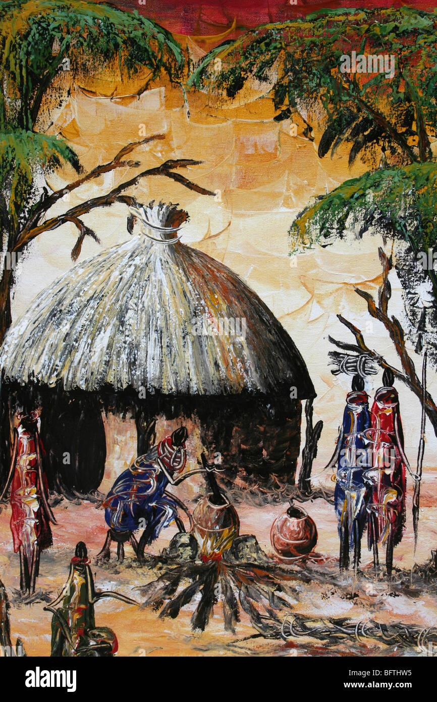 Peinture Traditional Masai pris à Arusha, Tanzanie Banque D'Images