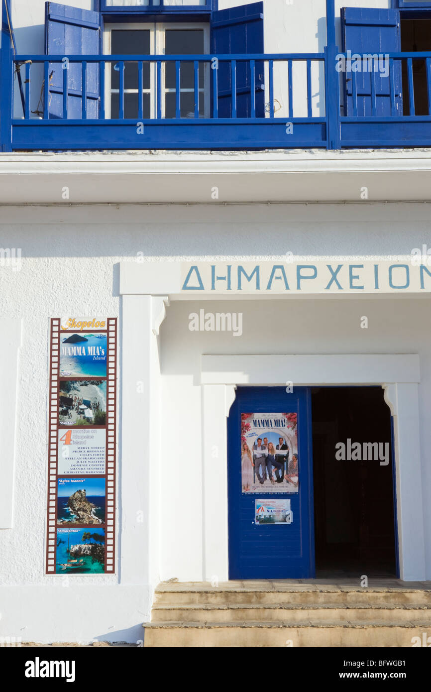 Hôtel de ville de Skopelos montrant Mamma Mia film Grèce Sporades Banque D'Images