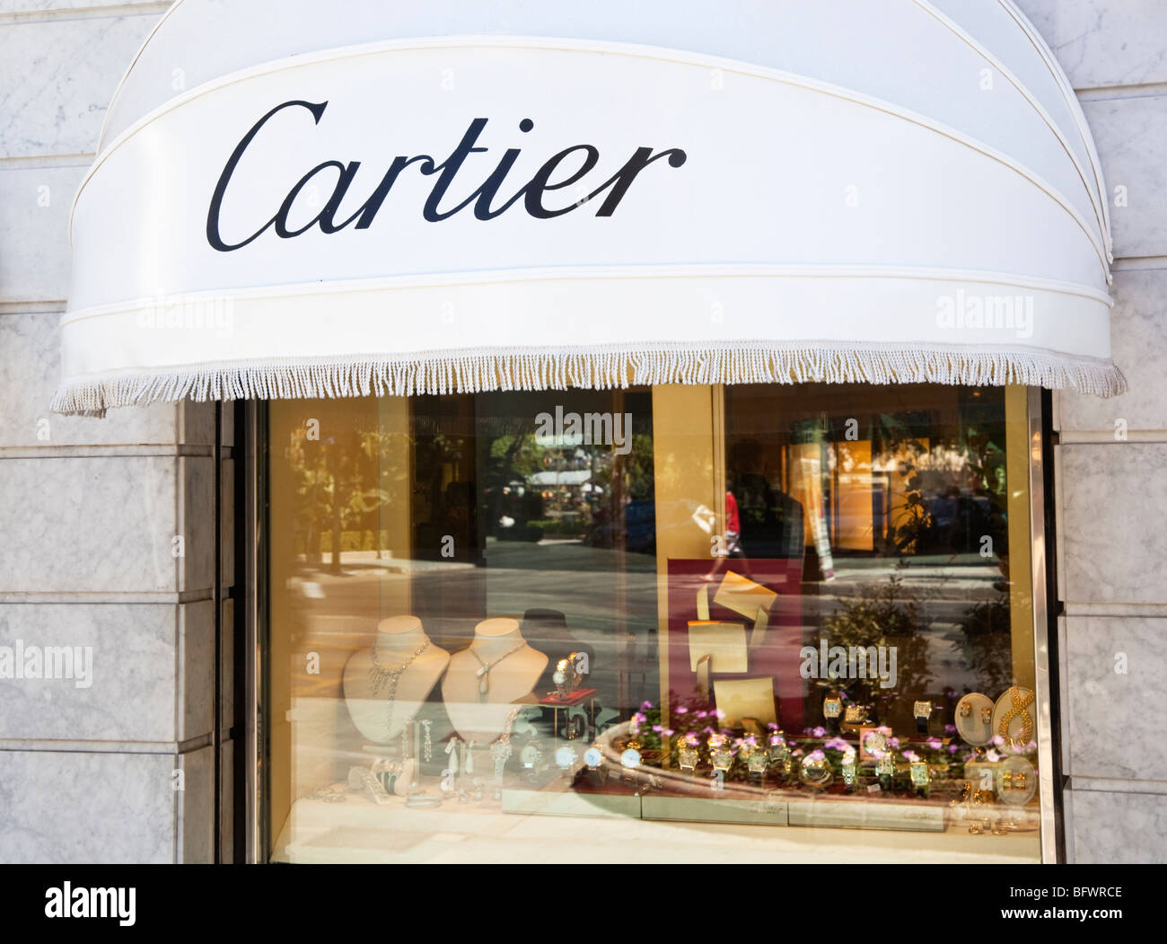 Marque de luxe Cartier annoncé sur shop à Marbella, Costa del Sol, Espagne Banque D'Images