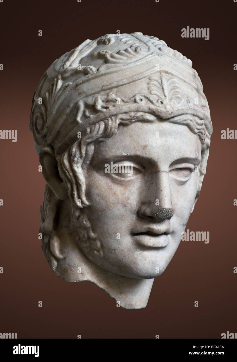 Chef de l'Ares par Alkamenes, du temple d'Arès à Athènes. Voir la description pour plus d'informations. Banque D'Images