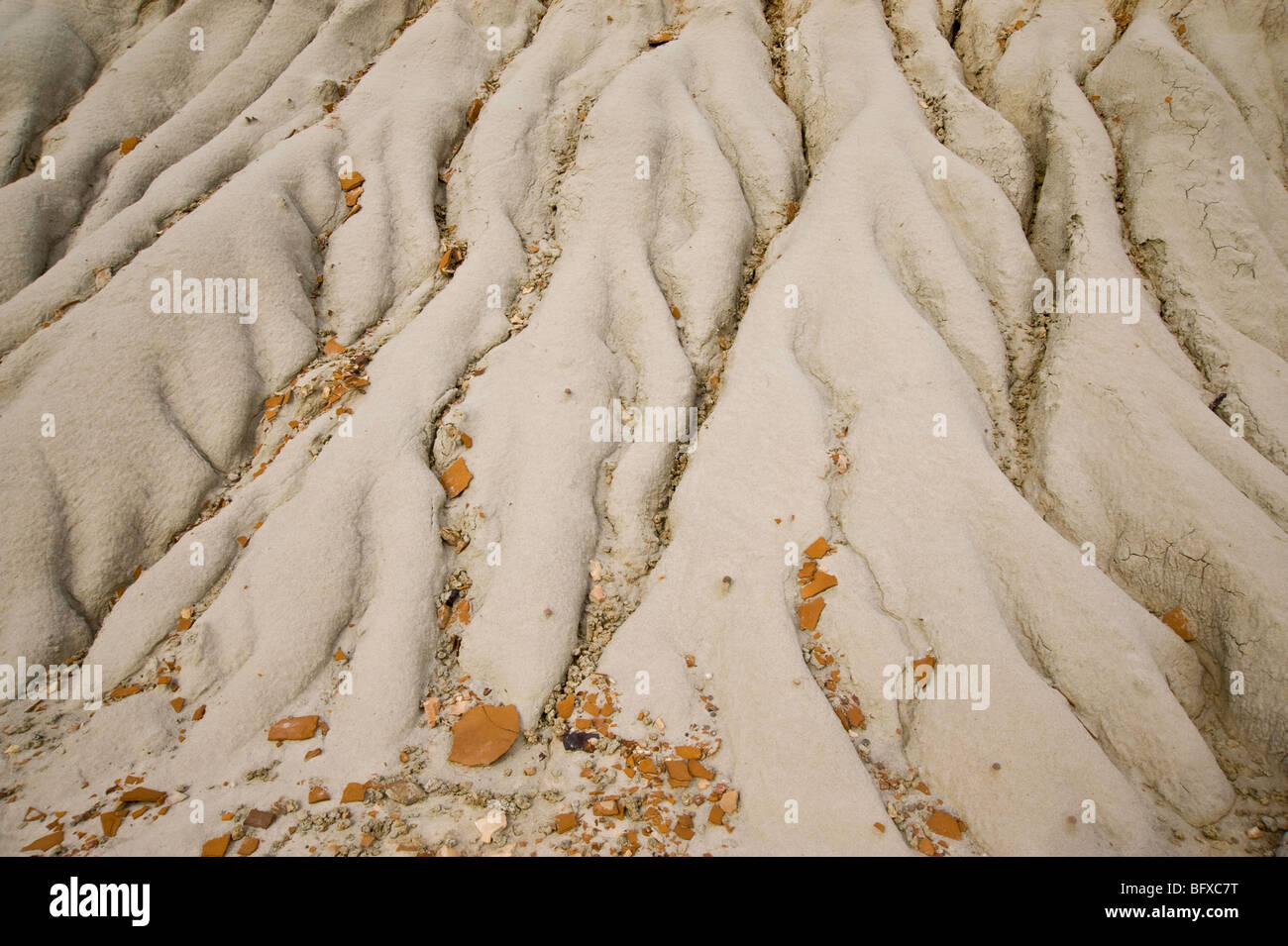 Des modèles d'érosion dans les mudstones de bentonite, Parc National Theodore Roosevelt, Unité Nord, Dakota du Nord, USA Banque D'Images