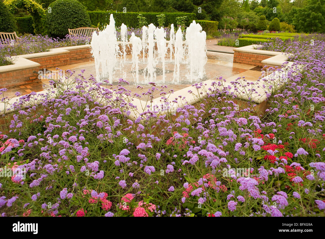 Fontaine dans le jardin du cercle, le Jardin botanique de Chicago, Chicago, Illinois, États-Unis d'Amérique Banque D'Images