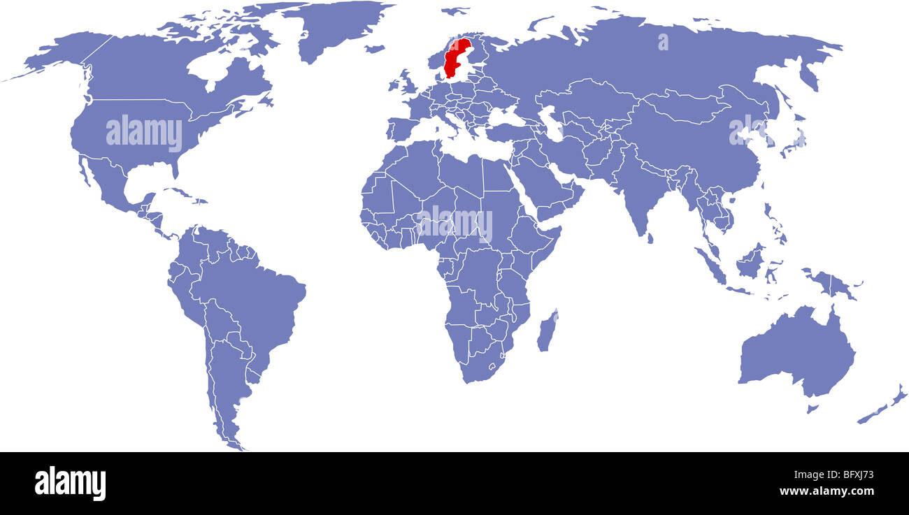 Il y a une carte globale du monde, Suède Banque D'Images