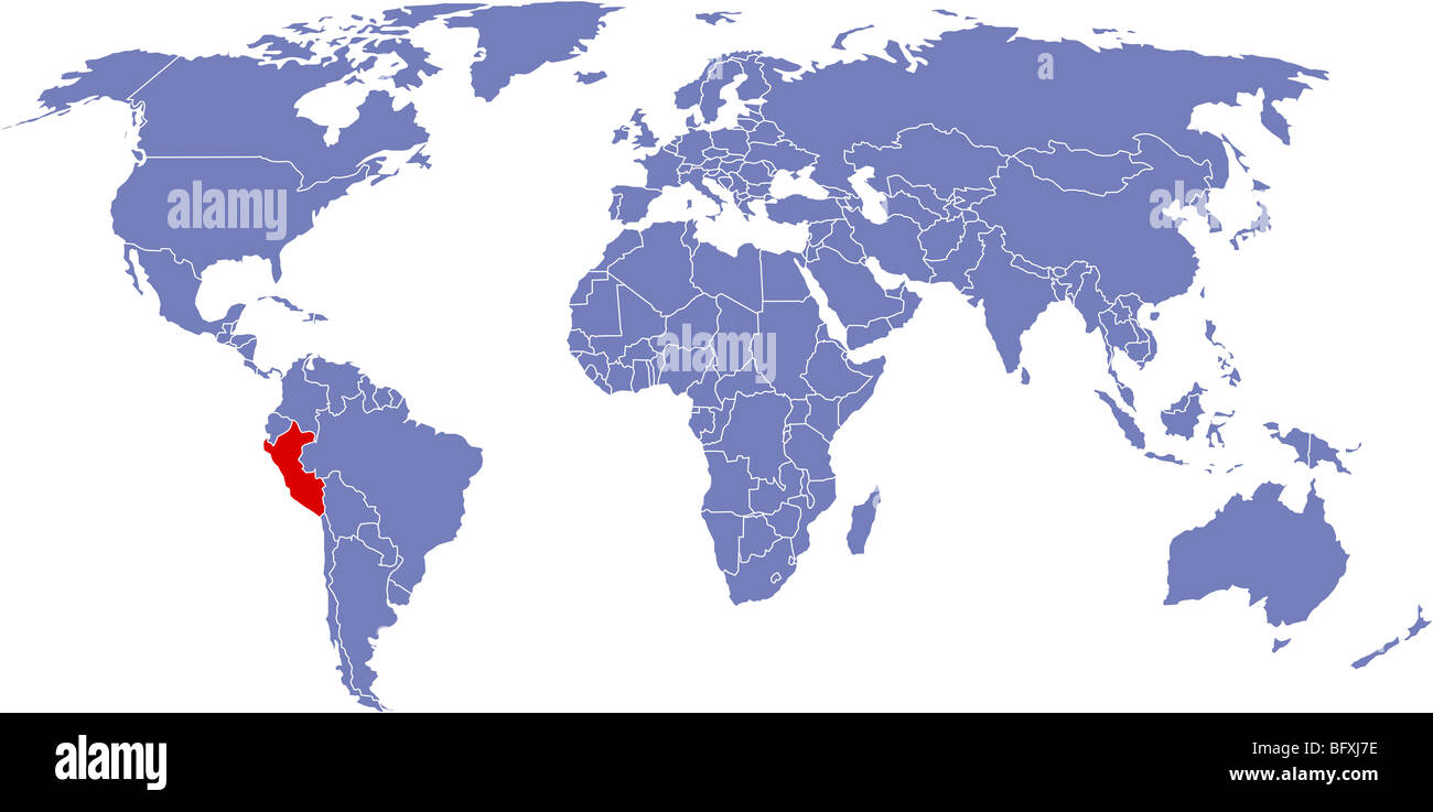 Il y a une carte mondiale des monde, Pérou Banque D'Images