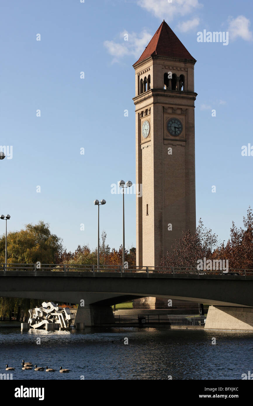 Spokane Riverfront Park Tour de l'horloge, Spokane, Washington. Banque D'Images