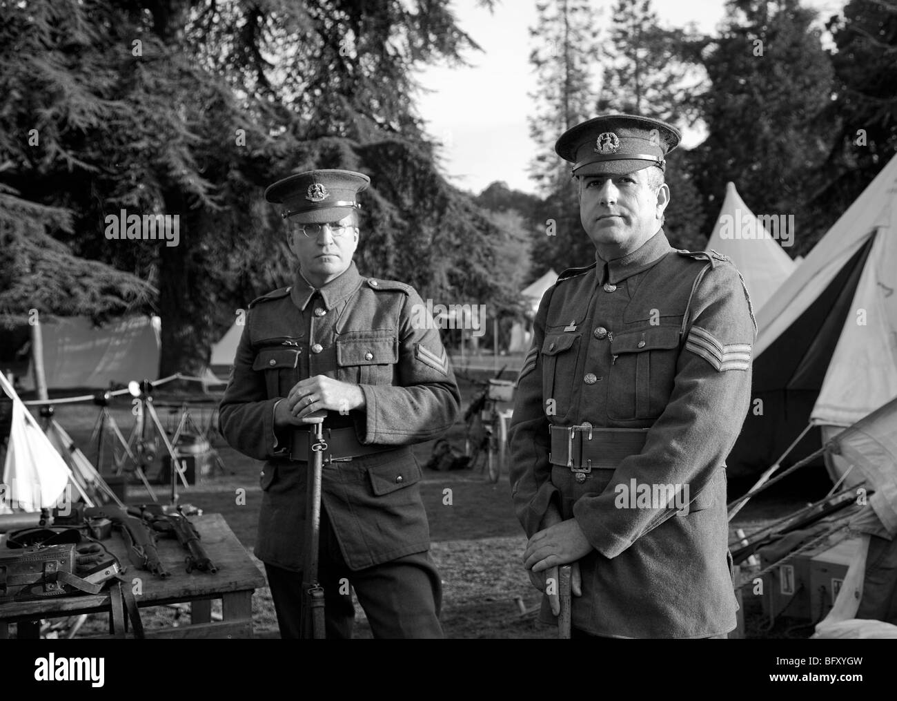 La représentation de l'armée britannique au cours de la Grande Guerre, y compris les uniformes et équipements terrain authentique de la période . Banque D'Images