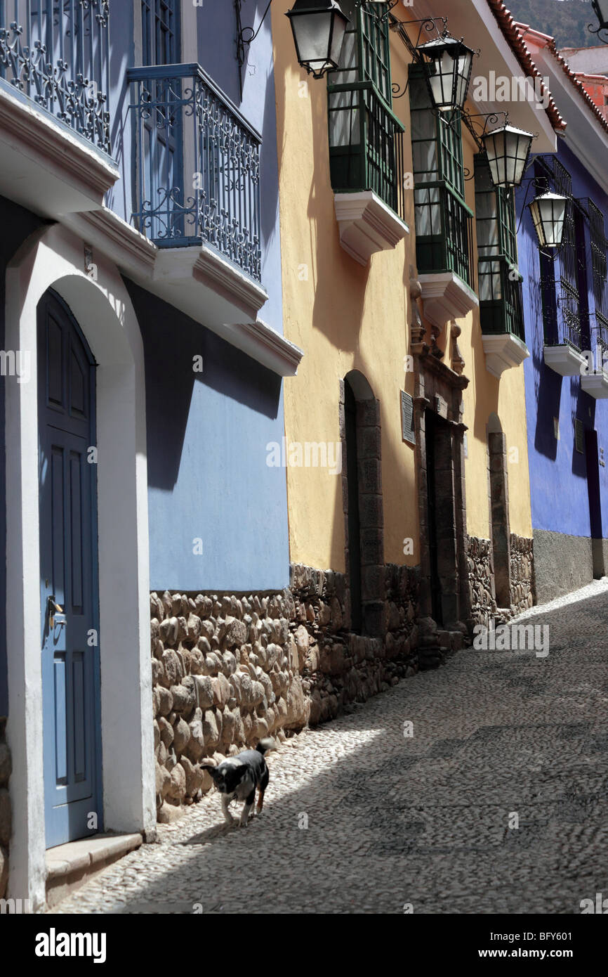 L'architecture coloniale dans la Calle Jaen , le mieux conservé de la rue coloniale à La Paz , Bolivie Banque D'Images