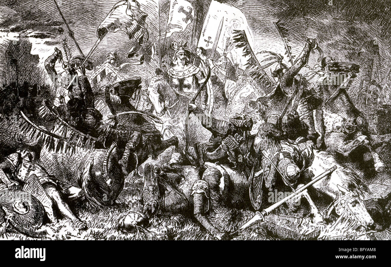 Chevaliers teutoniques - gravure 13e siècle victorien montrant croisades contre les Prussiens, polonais et lituaniens. Banque D'Images