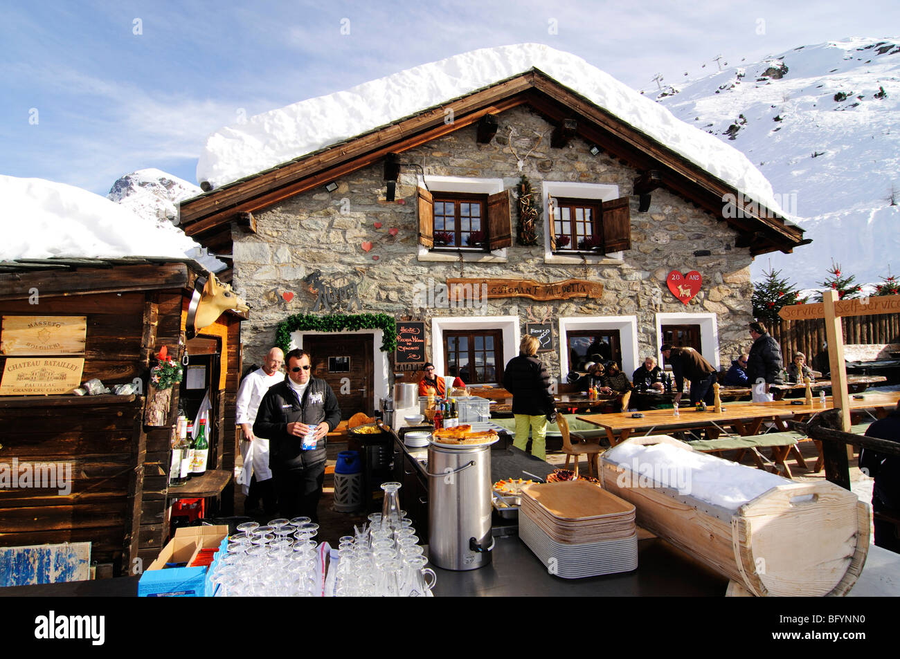 Restaurant Alpetta, Corvatsch ski resort, Saint Moritz, canton des Grisons, Suisse, Europe Banque D'Images