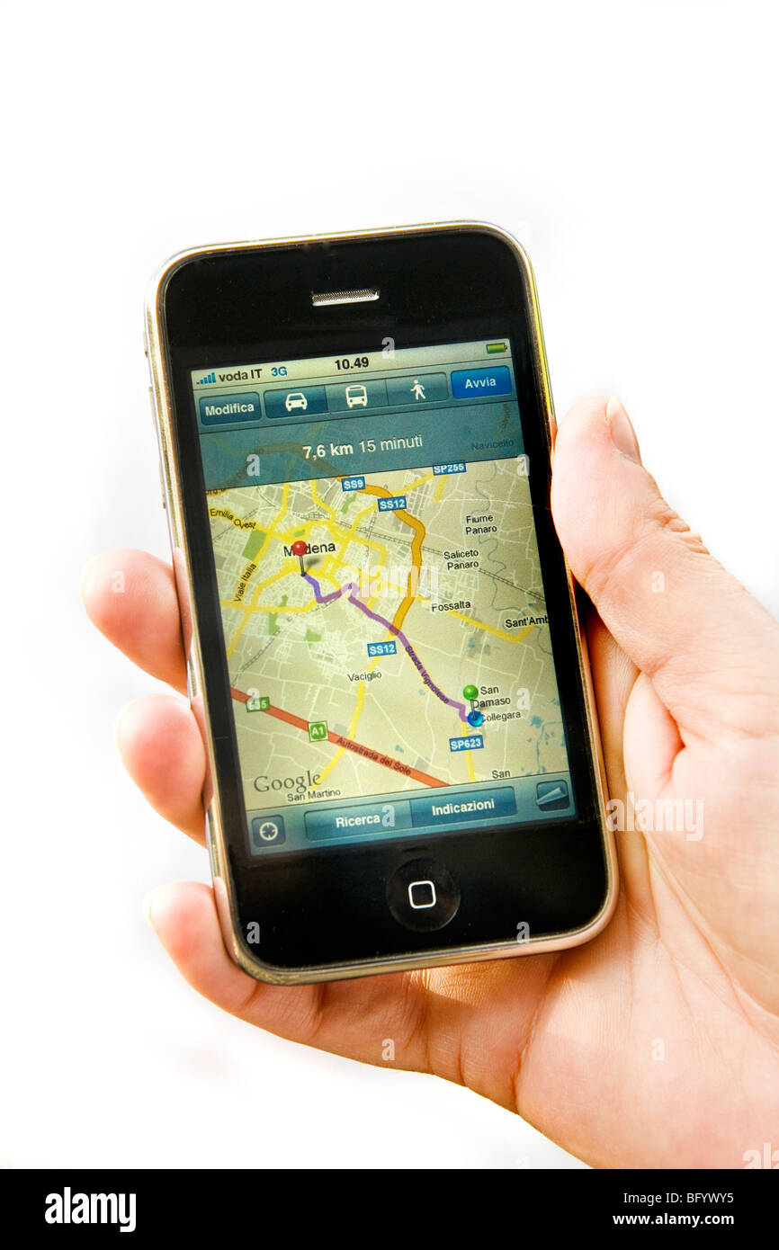 Iphone, mobile, google maps Banque D'Images