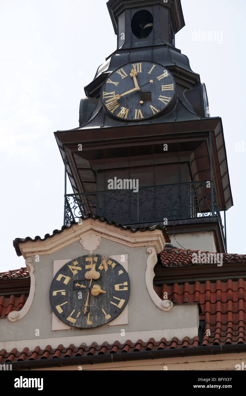 Prague, République tchèque. L'hébreu de l'horloge L'Hôtel de Ville juif Banque D'Images