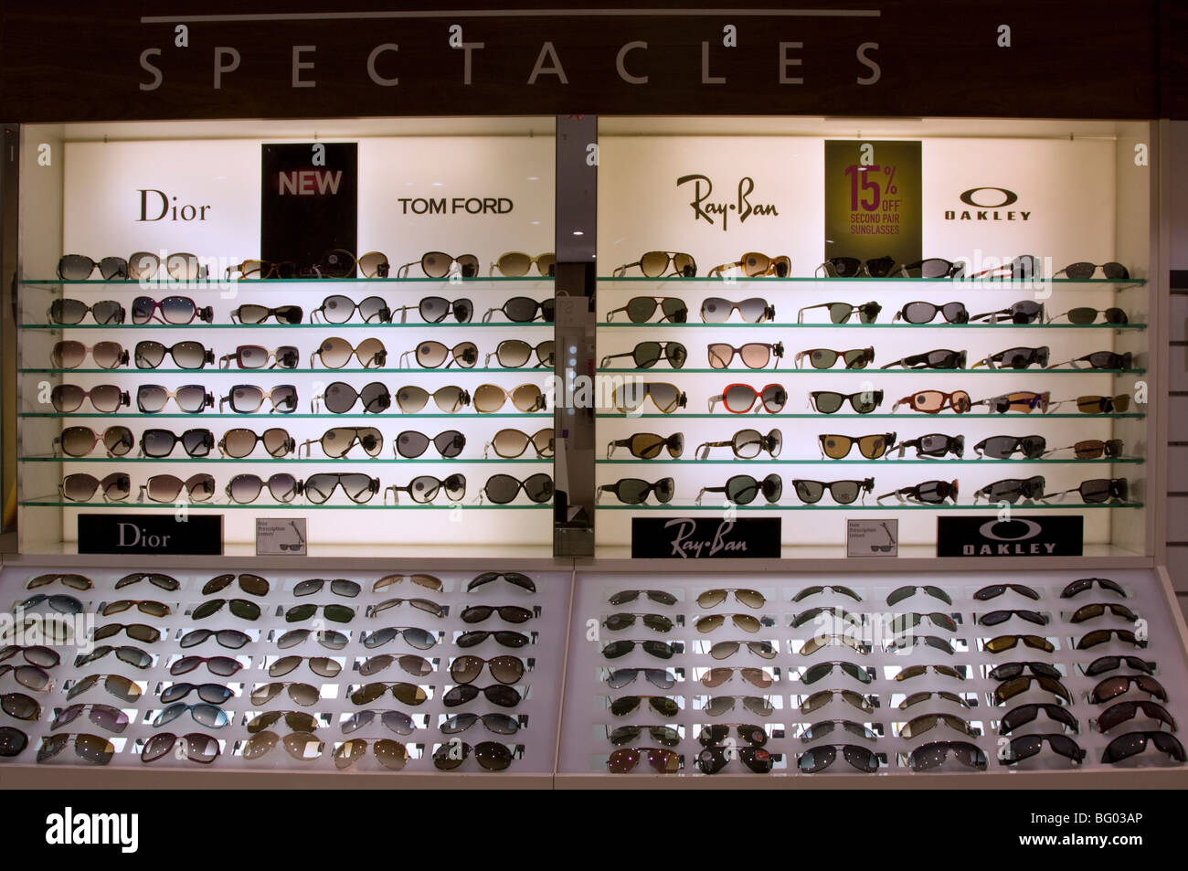 Affichage lunettes Designer House of Fraser Oxford Street Londres Banque D'Images