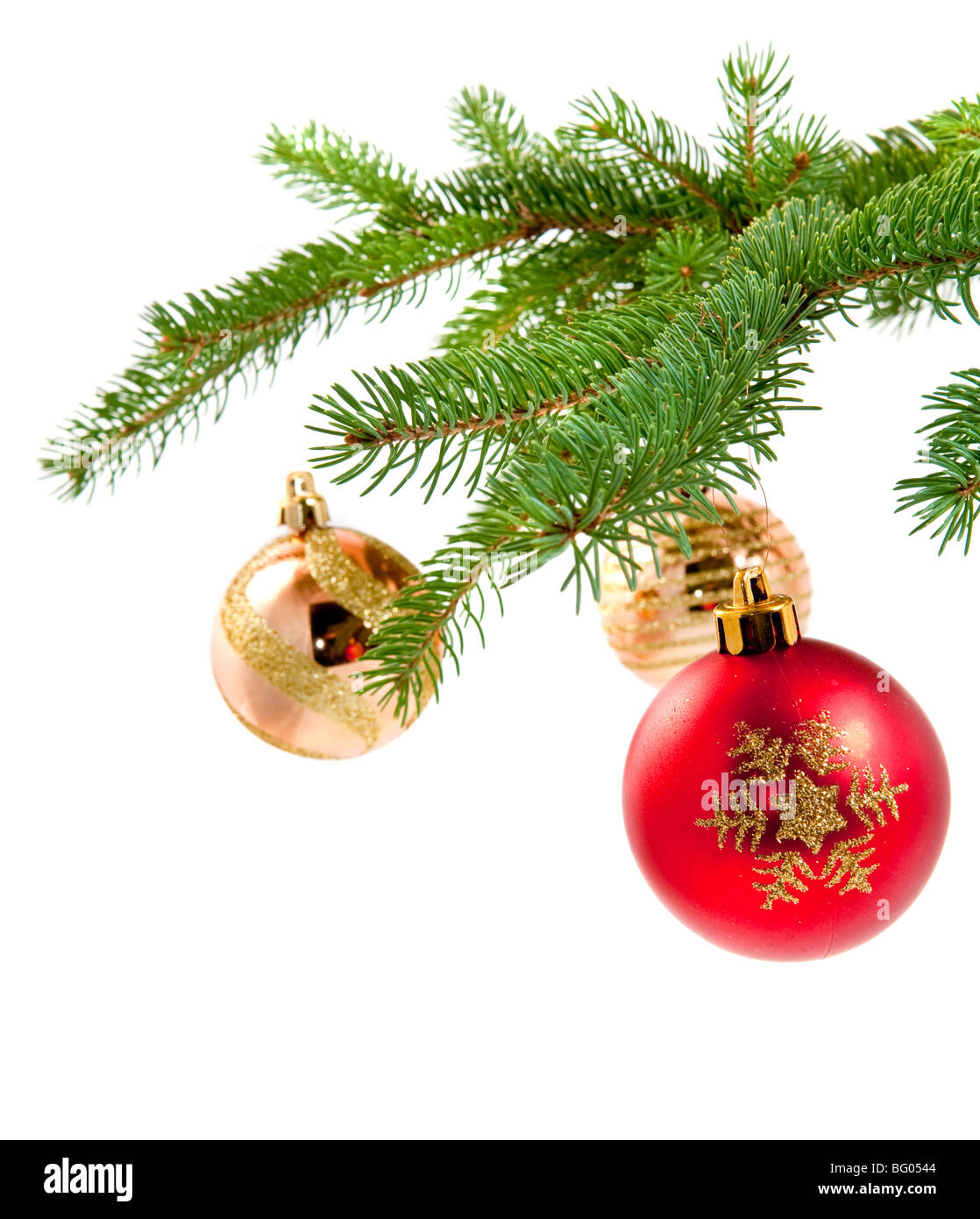 Décorations de Noël sur des branches de pins Banque D'Images