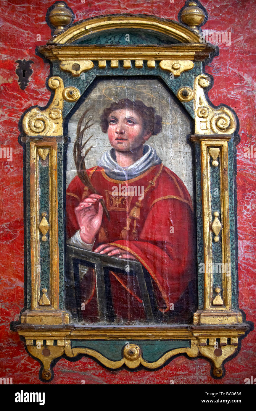 Panneaux en bois peint de la chapelle, musée de la cathédrale d'Amalfi, Italie Banque D'Images
