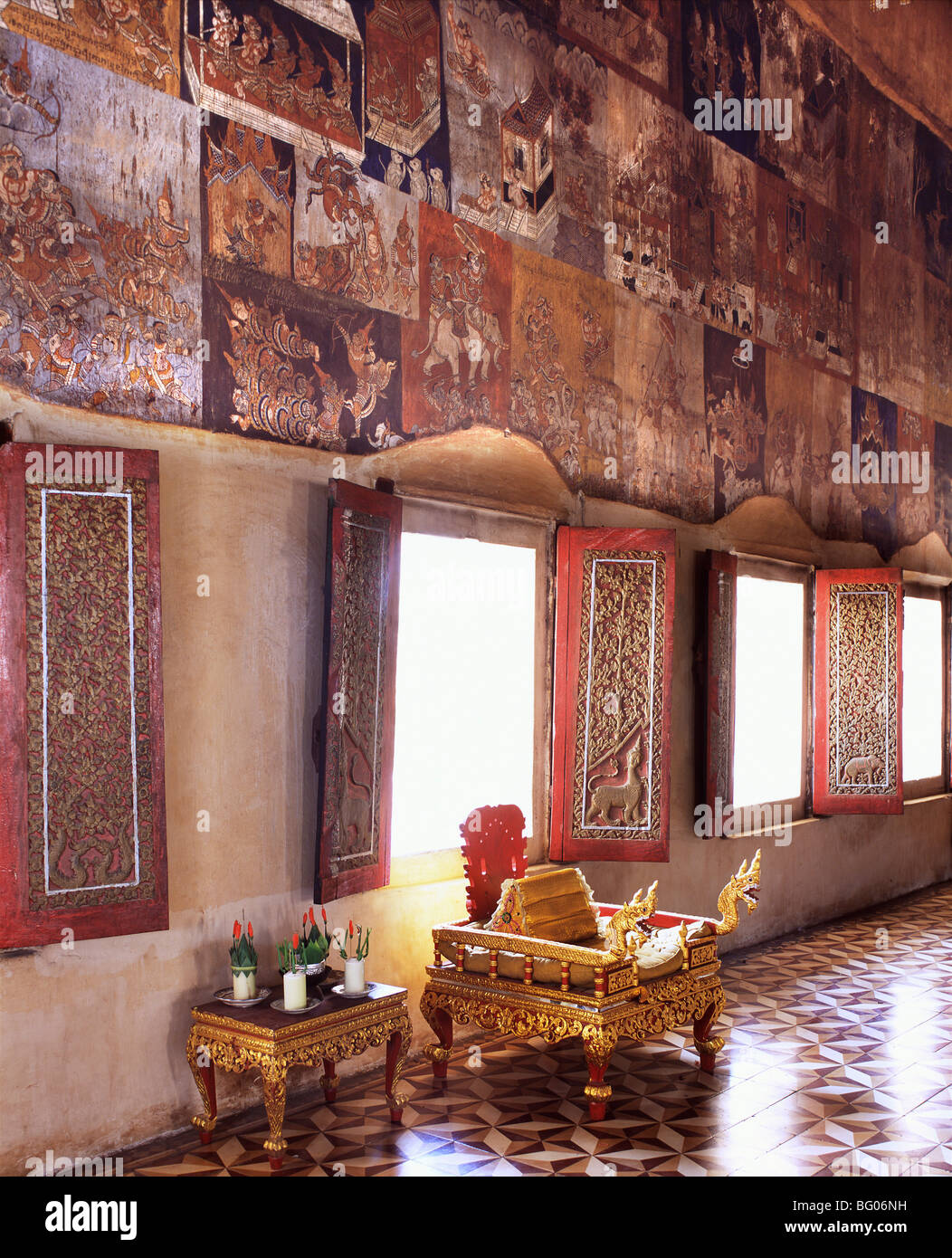 19e siècle temple murales de Wat Bo, à Siem Reap, Cambodge, Indochine, Asie du Sud-Est, l'Asie Banque D'Images