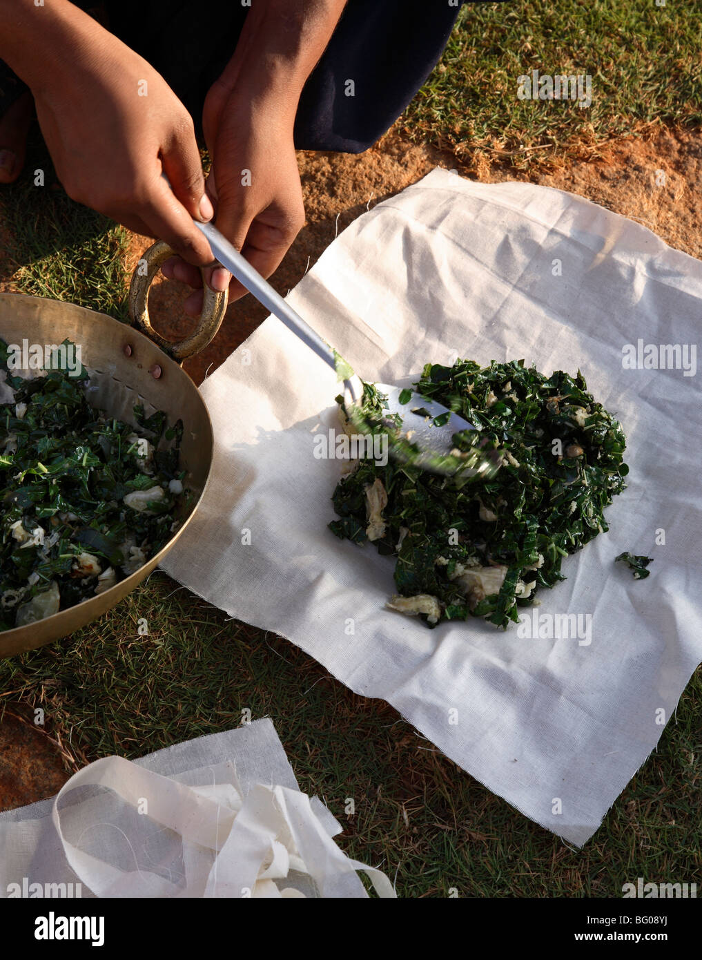 Prendre Herbal Pouch pour traitement ayurvédique de l'Inde, l'Asie Banque D'Images