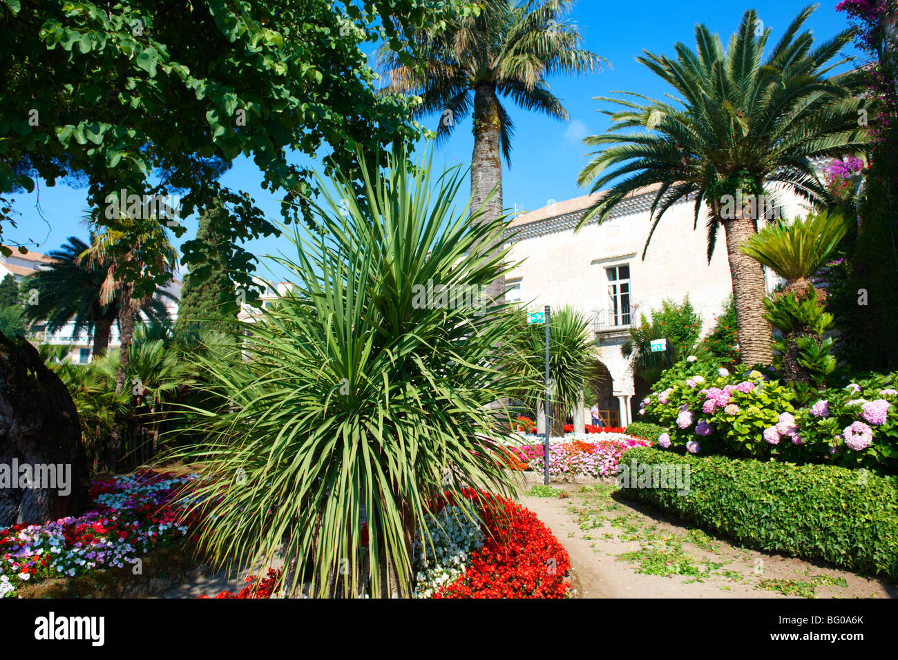 Villa Rufolo jardins italiens, Ravello. Côte Amalf, Italie Banque D'Images