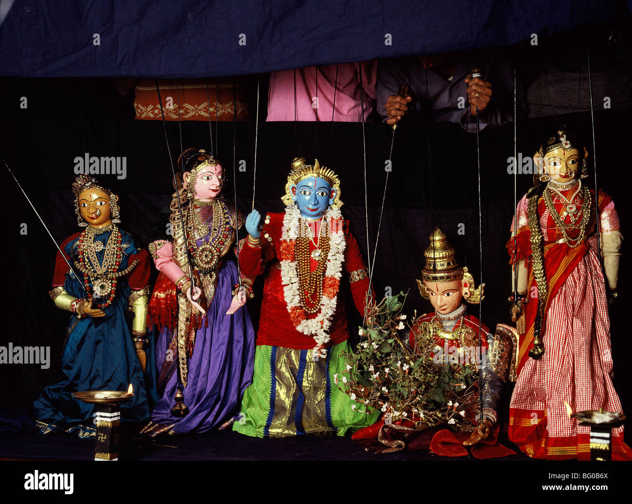 Marionnettes à tige à Karnataka, Inde, Asie Banque D'Images