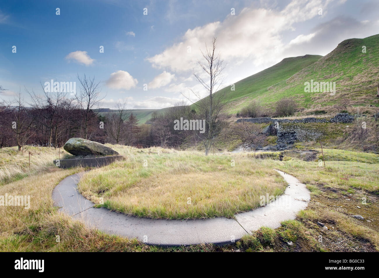 Roue de concassage Mine de plomb Odin ci-dessous près de Castleton dans le Derbyshire, Grande-Bretagne Banque D'Images