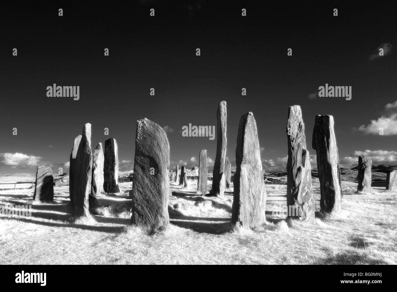 Image infrarouge de Menhirs de Callanish, Solstice d'été 2008, Callanish, Isle Of Lewis, Hébrides extérieures, en Écosse Banque D'Images