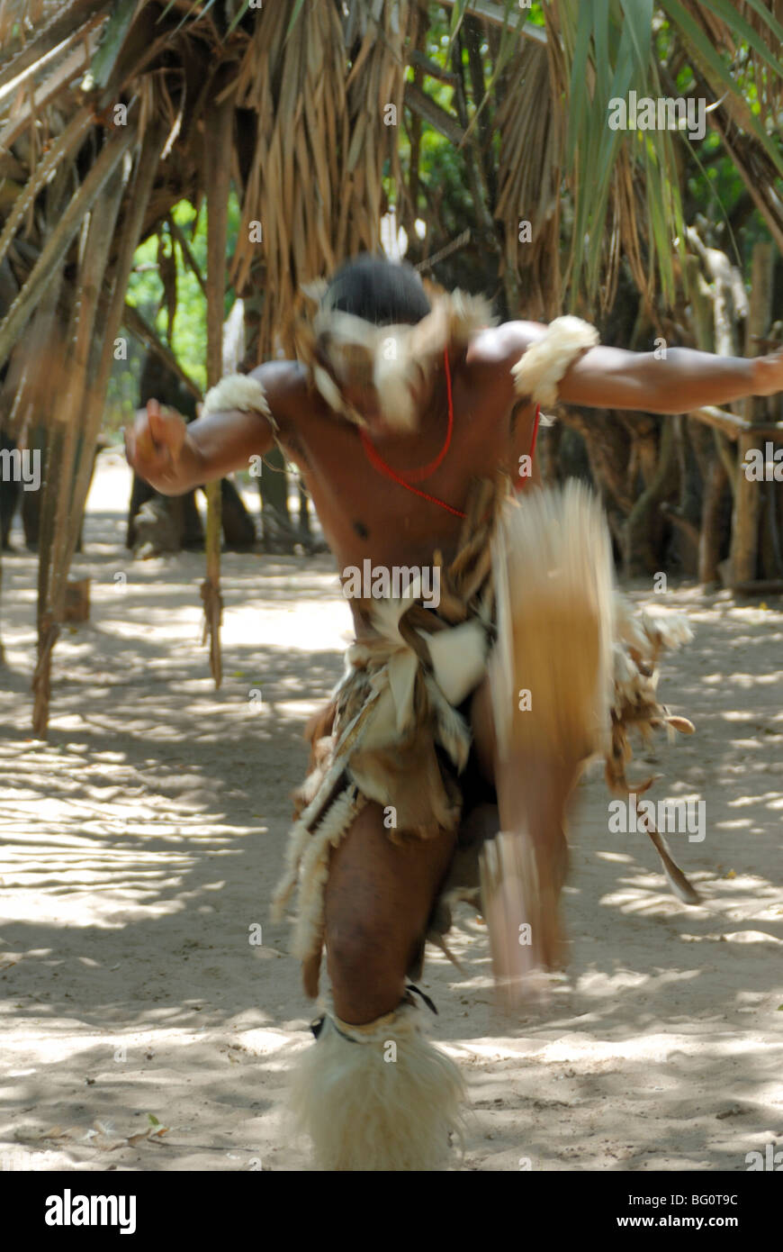 Groupe de danse tribale zoulou, Dumazula Village culturel, Afrique du Sud, l'Afrique Banque D'Images