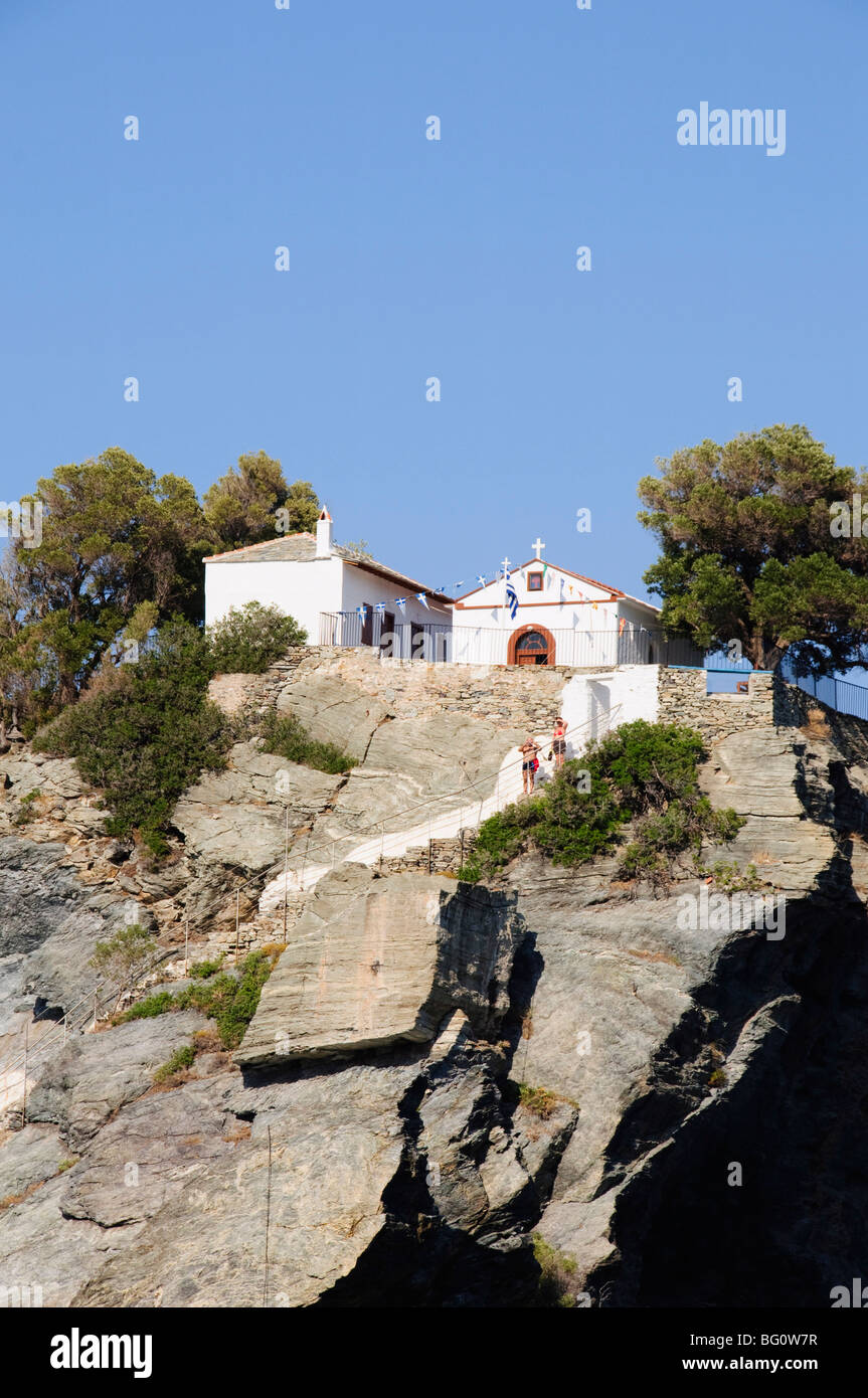 Église d'Agios Ioannis, utilisés dans le film Mamma Mia pour la scène de mariage, Skopelos, Sporades, îles grecques, Grèce Banque D'Images