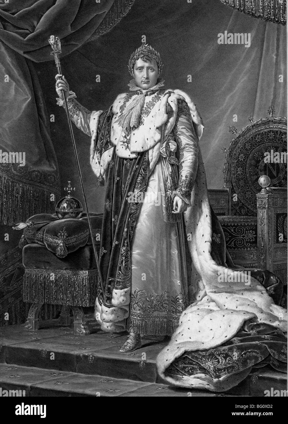 Napoléon Ier, portrait en pied, de face, debout devant des discours du trône, 1805 Banque D'Images