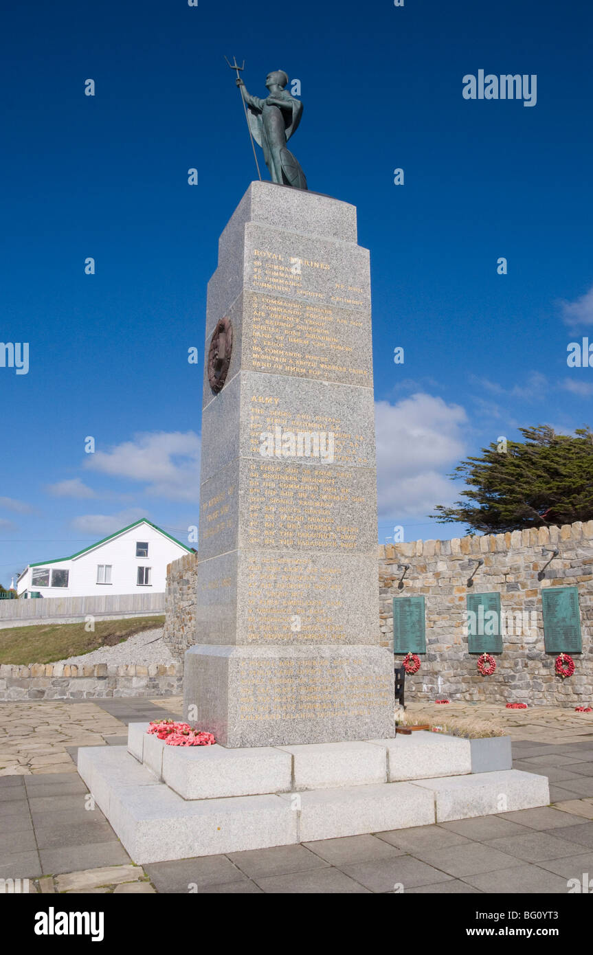 Monument de guerre Guerre des Malouines avec l'Argentine, Port Stanley, îles Malouines, l'Amérique du Sud Banque D'Images