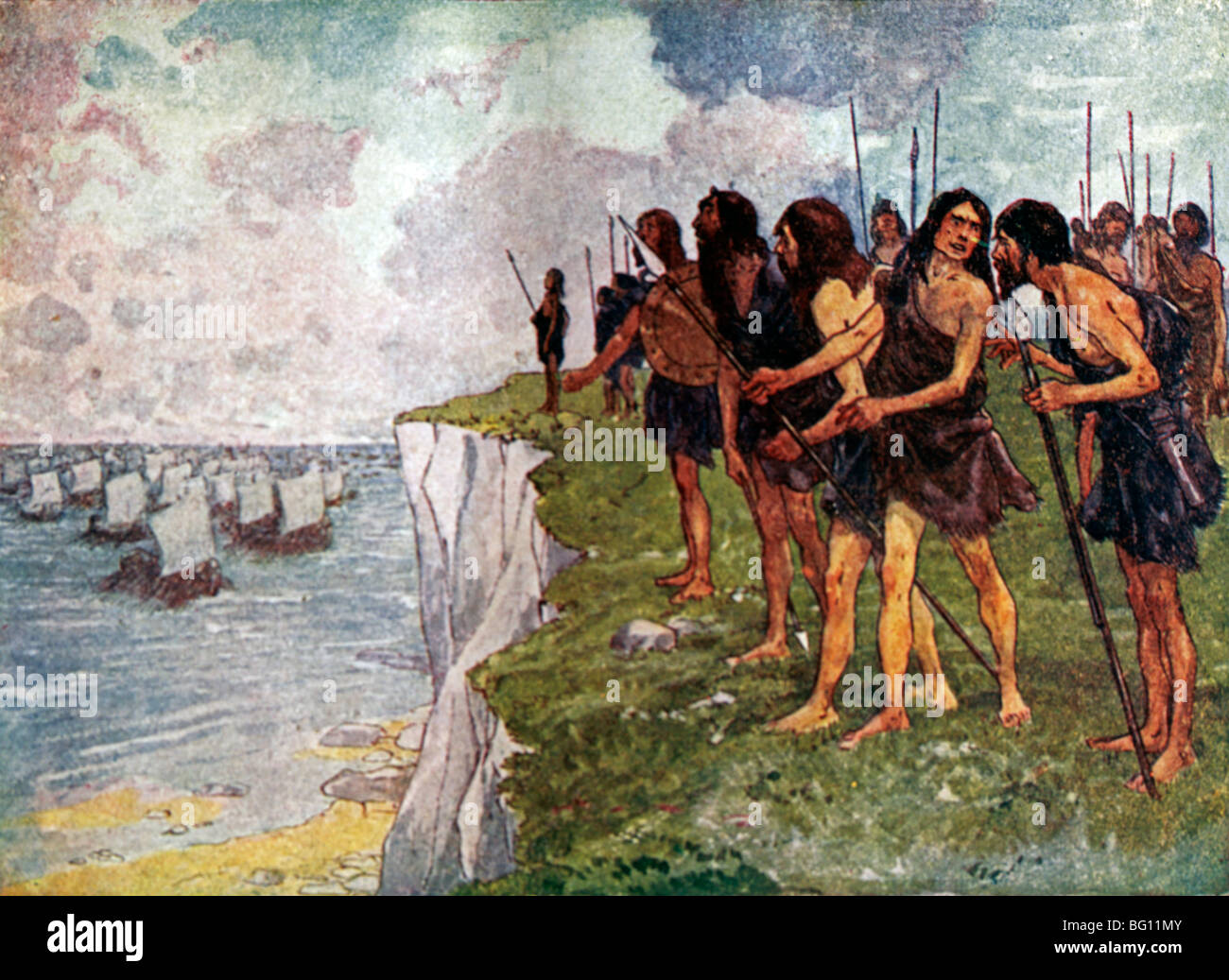 Illustration de l'Invasion de Jules César de la Grande-Bretagne lorsque 80 galères romaines sont venus en Grande-Bretagne Banque D'Images