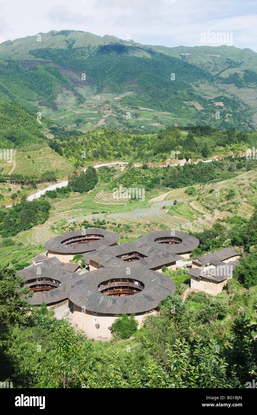 Tulou Hakka terre ronde bâtiments, Site du patrimoine mondial de l'UNESCO, la province de Fujian, Chine, Asie Banque D'Images
