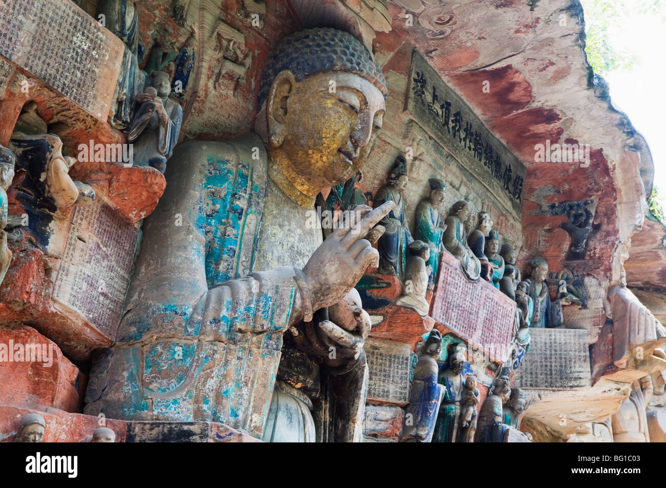 Bouddhiste de Dazu rock sculptures, Site du patrimoine mondial de l'UNESCO, la municipalité de Chongqing, Chine, Asie Banque D'Images