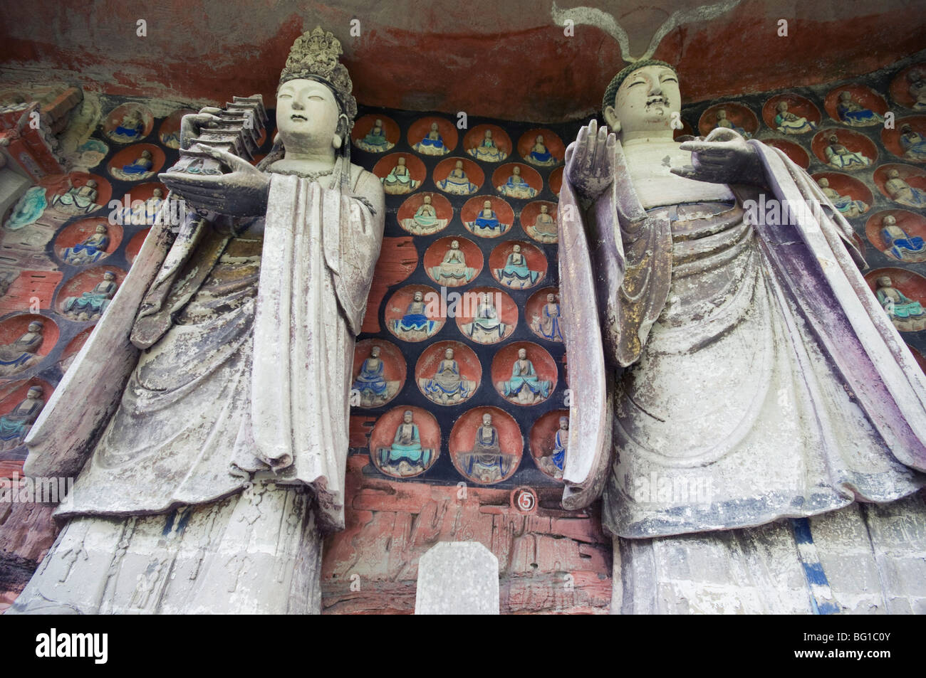 Bouddhiste de Dazu rock sculptures, Site du patrimoine mondial de l'UNESCO, la municipalité de Chongqing, Chine, Asie Banque D'Images