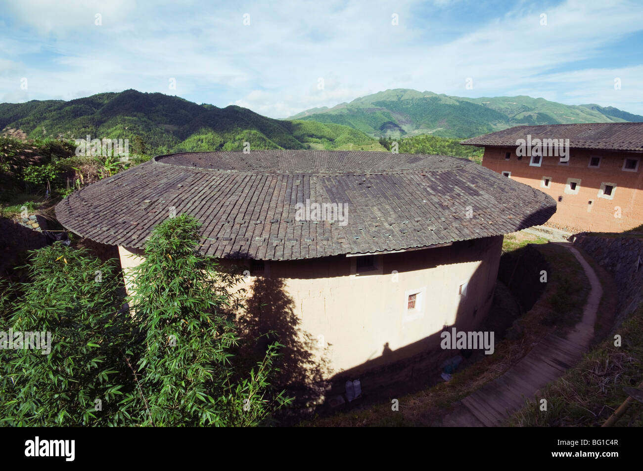 Tulou Hakka terre ronde bâtiments, Site du patrimoine mondial de l'UNESCO, la province de Fujian, Chine, Asie Banque D'Images