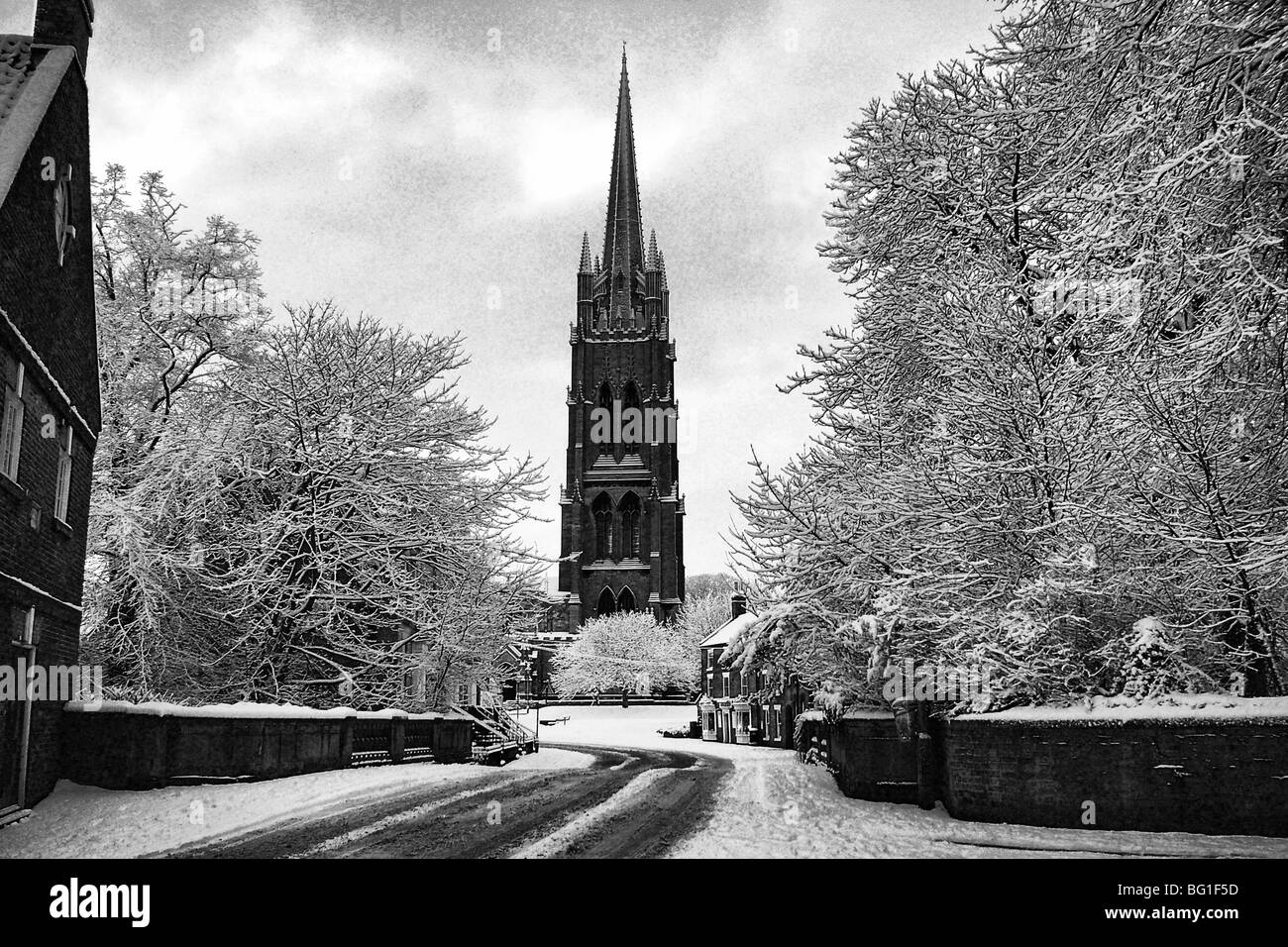 Neige, hiver voir de vue photo d'église paroissiale de St James Louth Lincolnshire avec fin clocher perpendiculaire et spire 15011 Banque D'Images