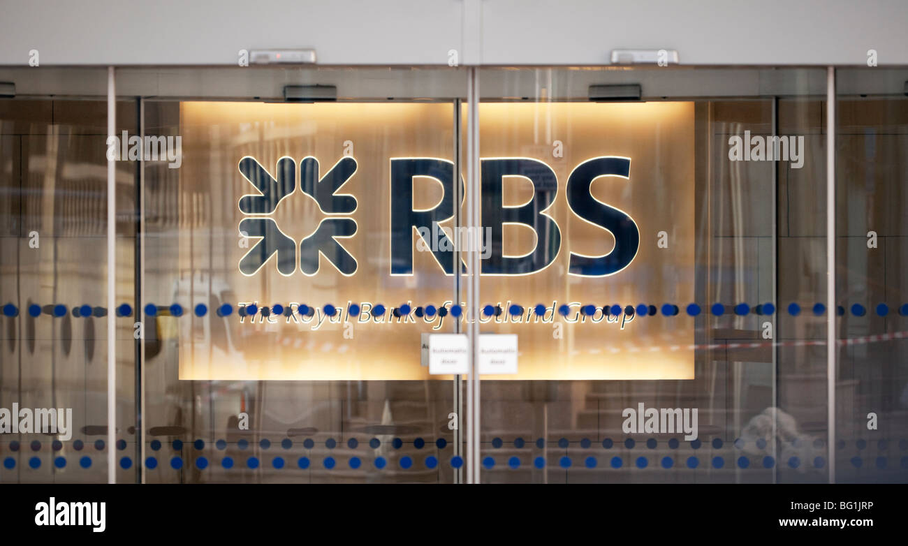 Royal Bank of Scotland RBS siège londonien de panneau d'entrée dans la ville de Londres, London, UK Banque D'Images