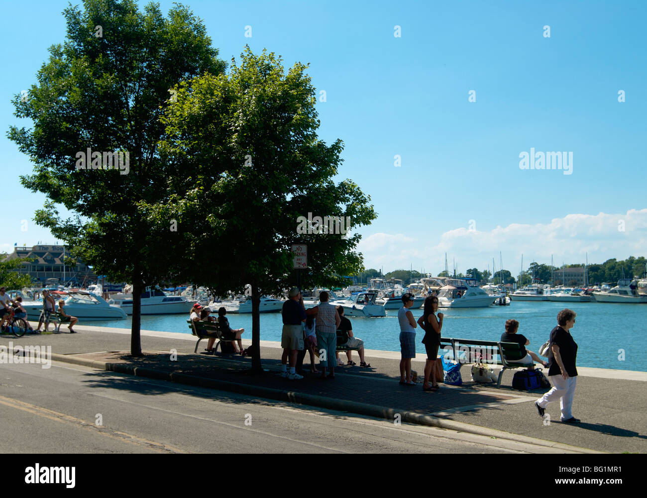 Les gens assis sous un arbre d'ombrage profitant de la Lake Banque D'Images