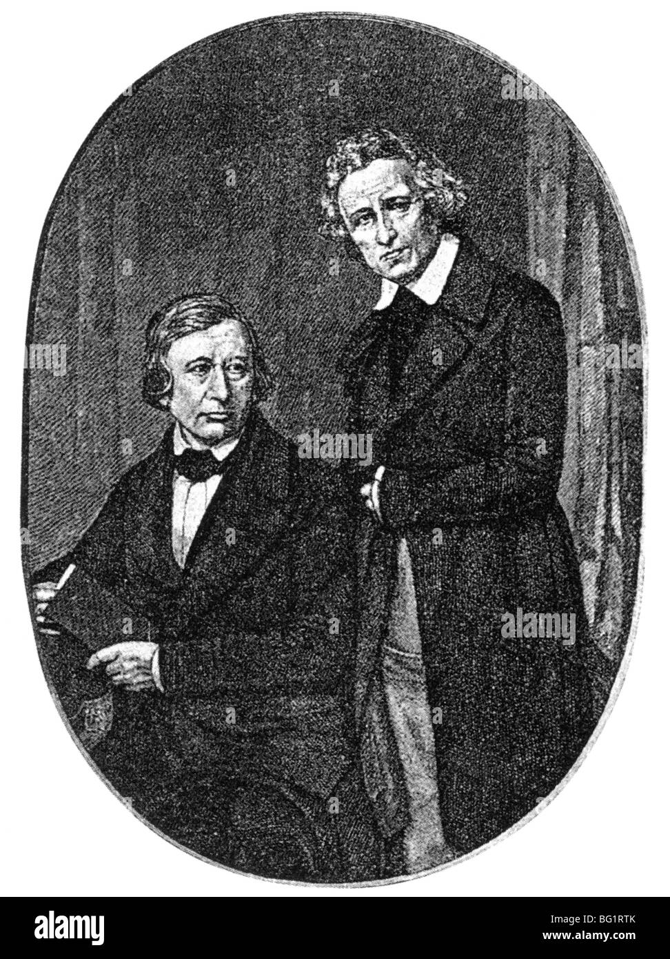 Frères Grimm des universitaires allemands qui ont recueilli des récits populaires et des recherches sur la langue allemande. Wilhelm Grimm à gauche et Jacob Banque D'Images