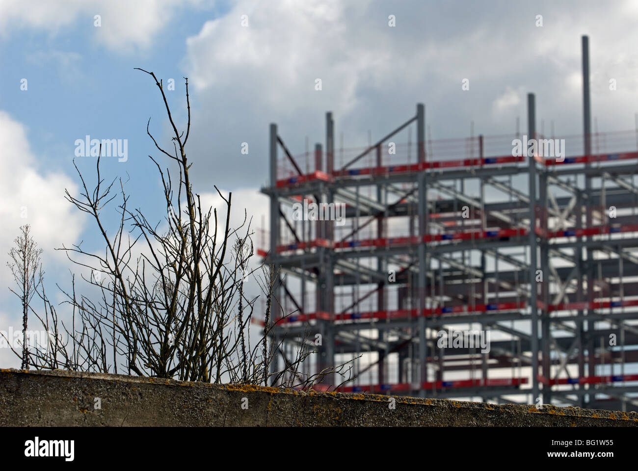 Bâtiment en construction à ossature d'acier, Ipswich, Suffolk, UK. Banque D'Images