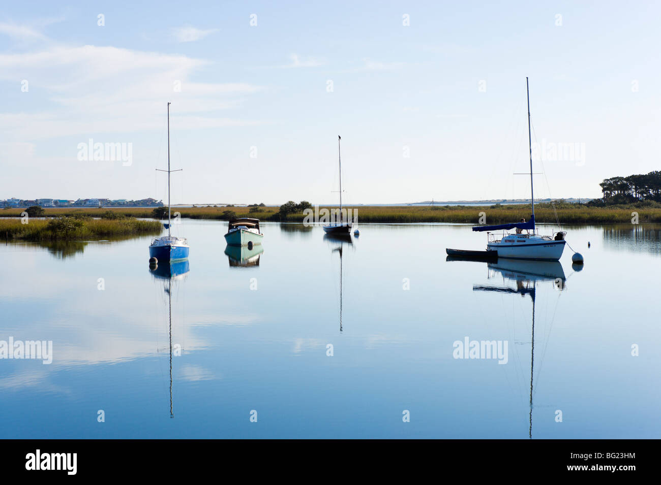 Bateaux sur Hospital Creek, près de l'ancien site de l'ancienne Mission Nombre de Dios, St Augustine, Floride, USA Banque D'Images